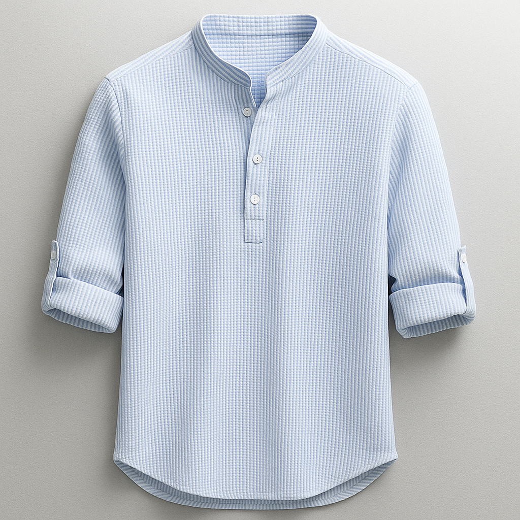 Camicia uomo in misto cotone con fondo arrotondato