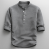 Camicia uomo in misto cotone con fondo arrotondato