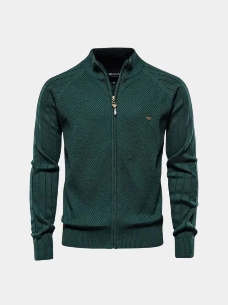 Cardigan in misto cotone a trecce e coste con zip - Aurelio Club