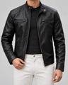 Giacca biker uomo effetto pelle con collo a fascetta