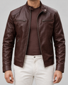 Giacca biker uomo effetto pelle con collo a fascetta
