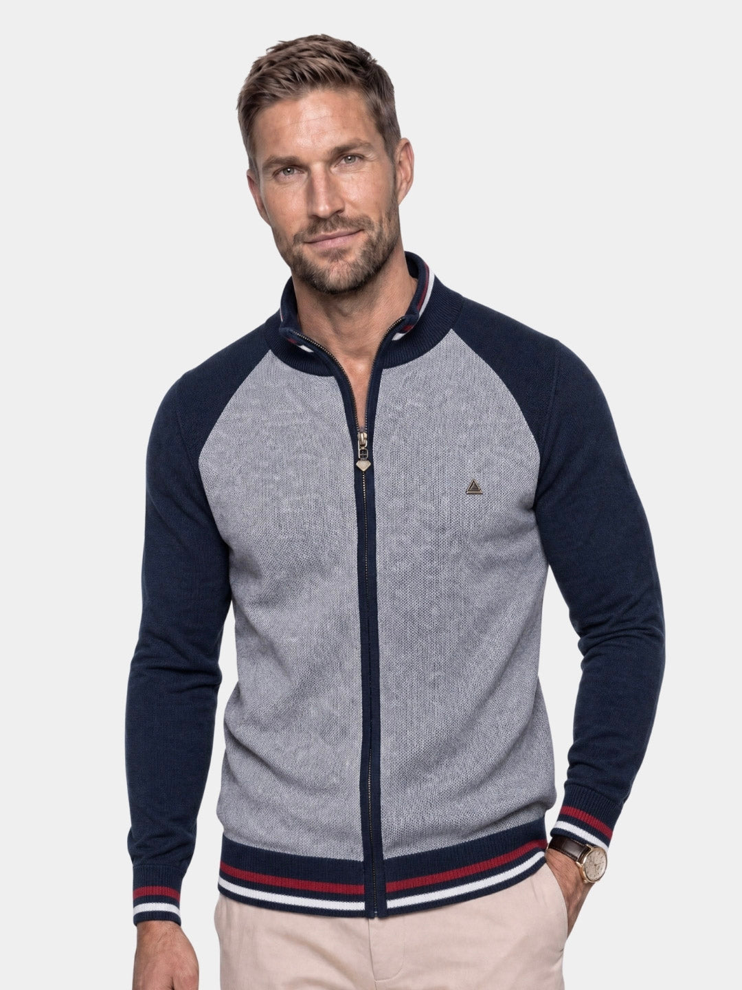 Cardigan bicolore in misto cotone con zip - Aurelio Club