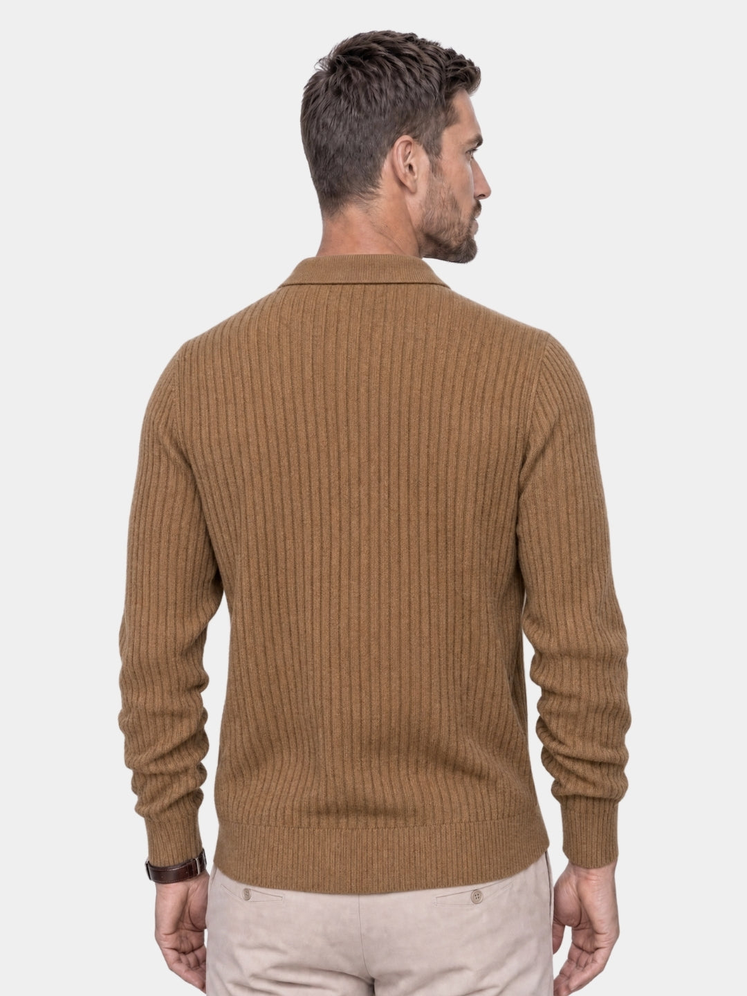 Pullover a coste con colletto polo e scollo a V - Aurelio Club