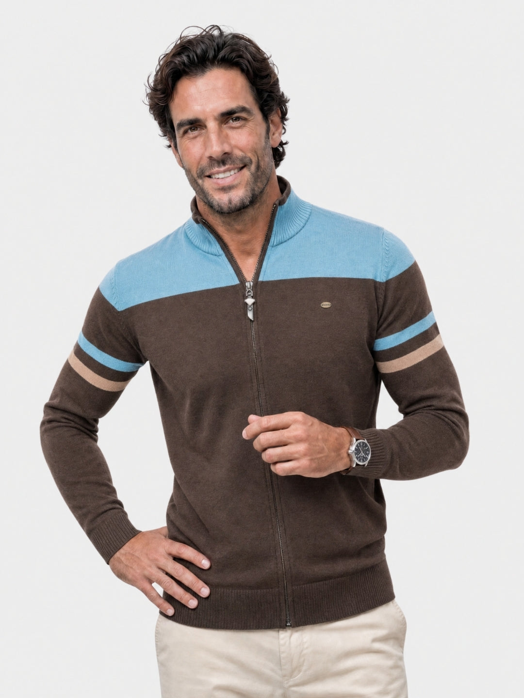 Cardigan in misto cotone con collo alto e zip - Aurelio Club
