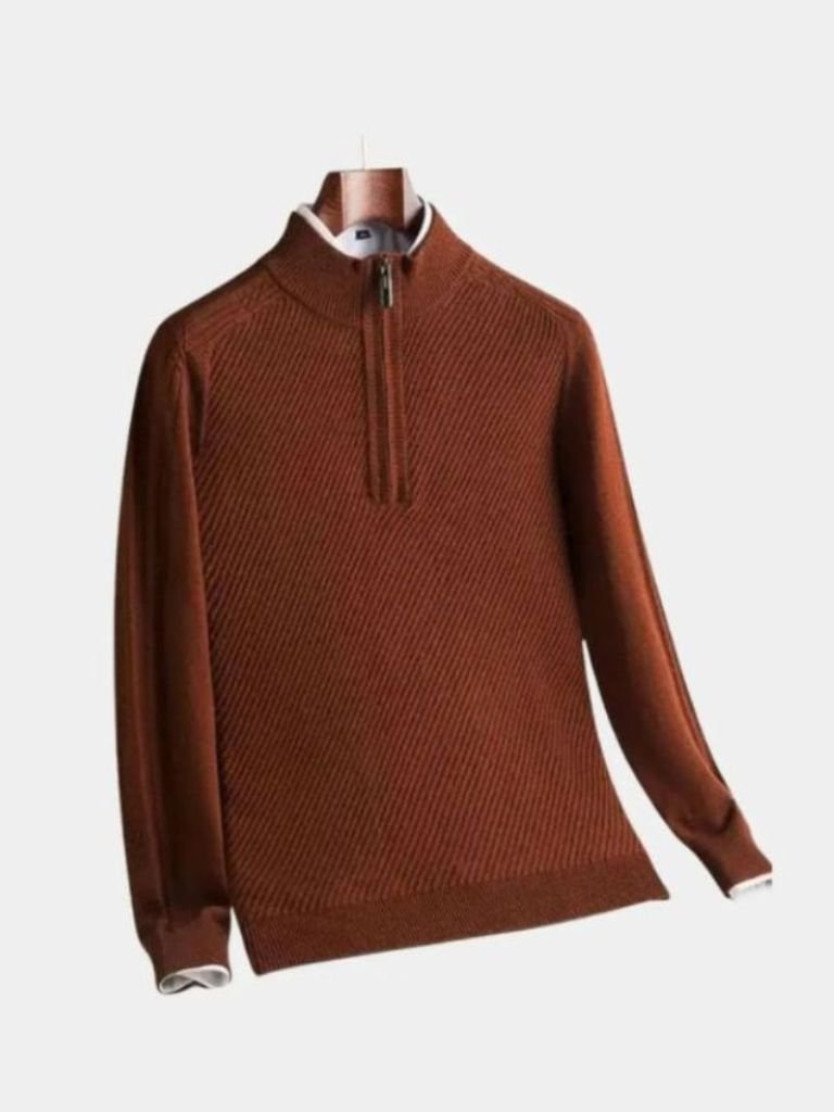 Pullover in lana a righe con zip corta - Aurelio Club