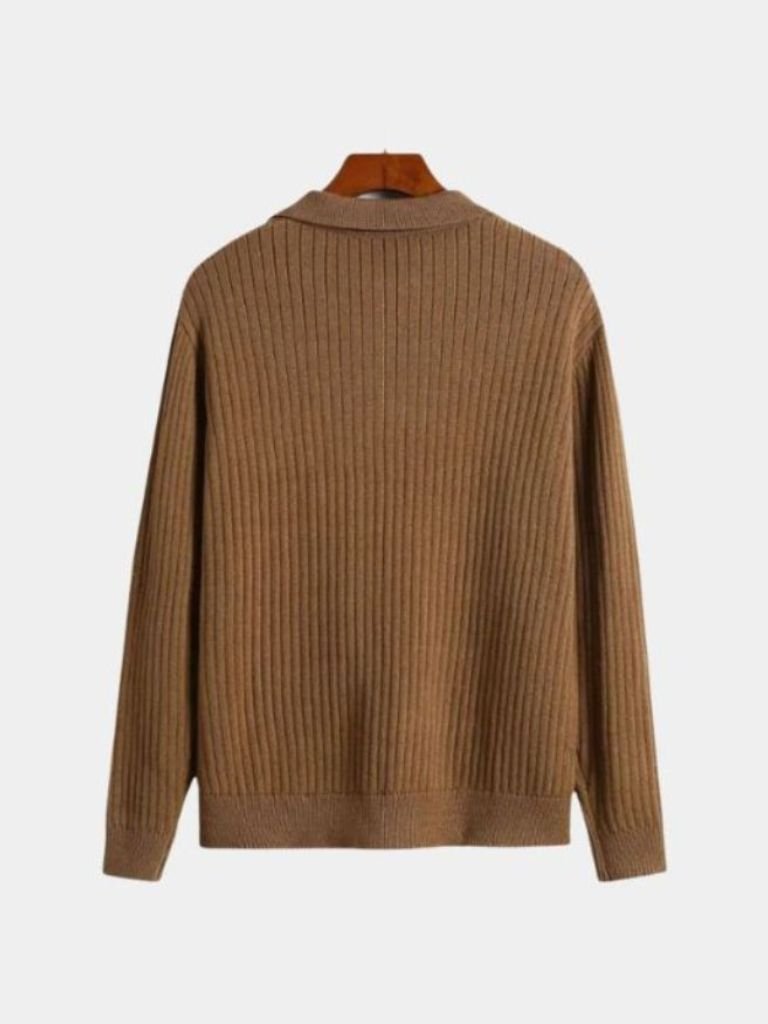 Pullover a coste con colletto polo e scollo a V - Aurelio Club