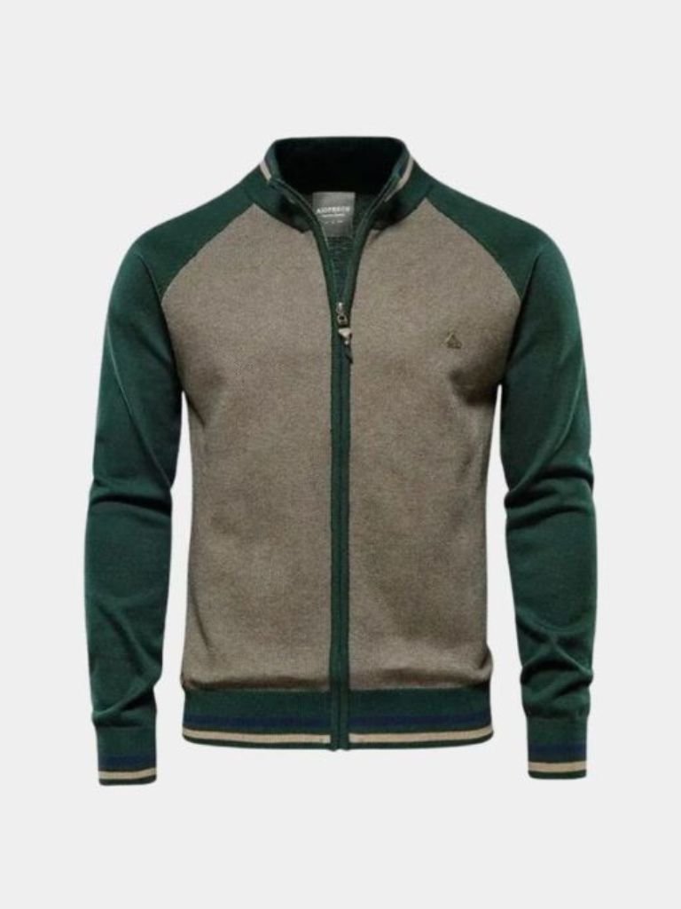 Cardigan bicolore in misto cotone con zip - Aurelio Club