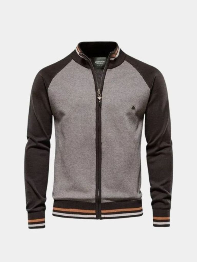 Cardigan bicolore in misto cotone con zip - Aurelio Club